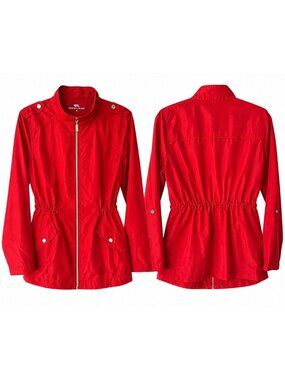 Princess Cruises Size M Red Zip Up Jacket Stand Collar Silver Button Lightweight